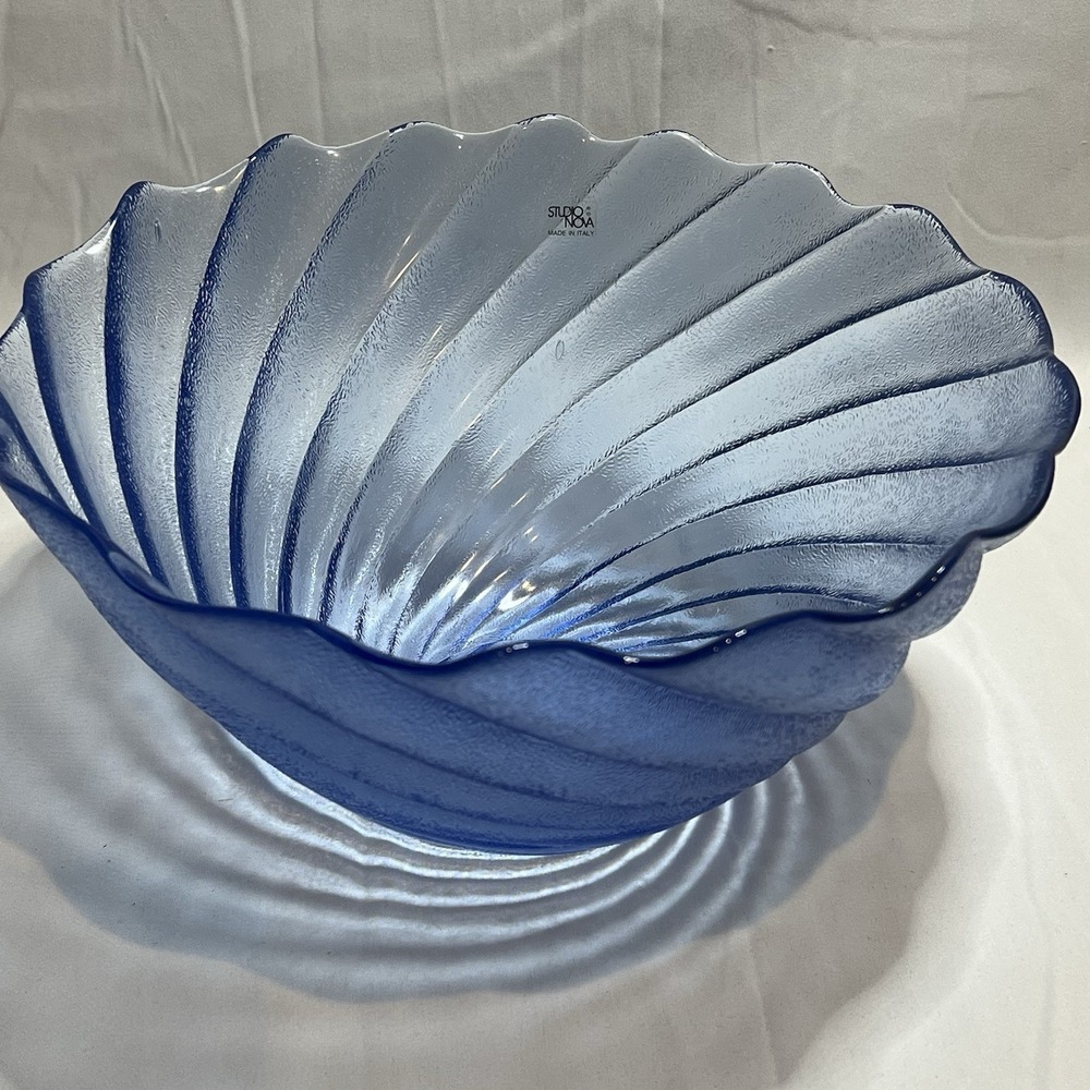Studio Nova Italy Blue Swirl Art Glass Centerpiece Bowl Large 11"W x 5"T